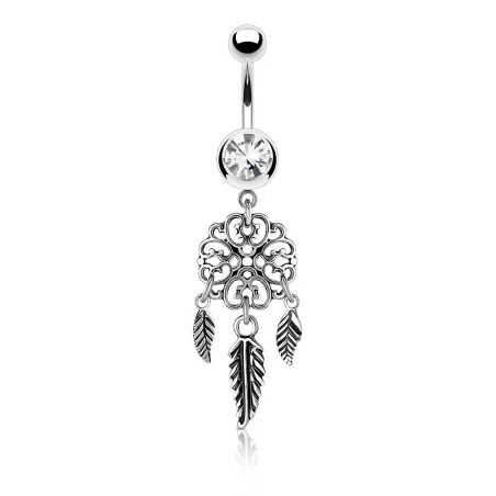 Piercing nombril attrapeur de rêves filigrane blanc