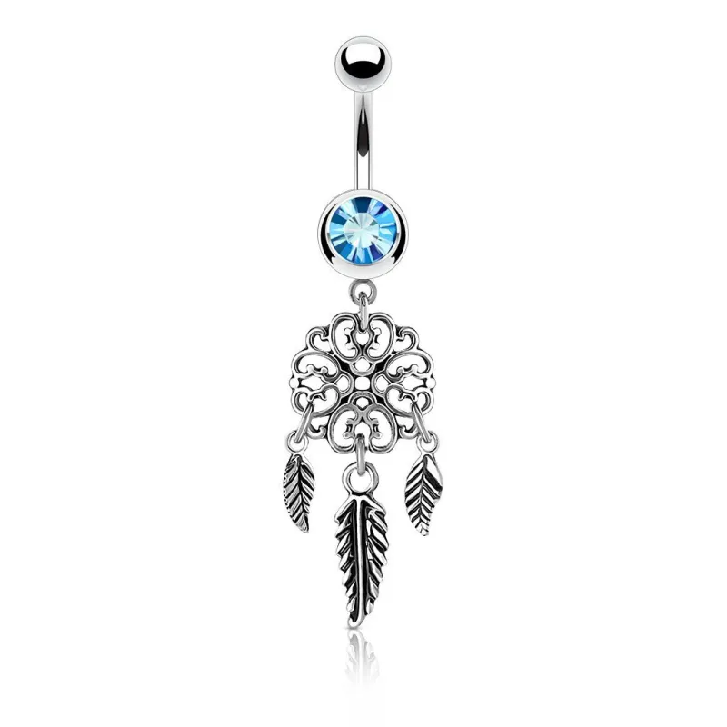 Piercing nombril attrapeur de rêves filigrane turquoise