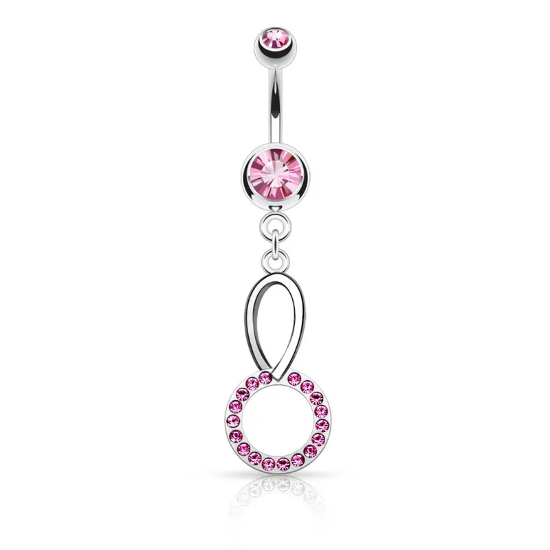 Piercing nombril cercle cristaux roses