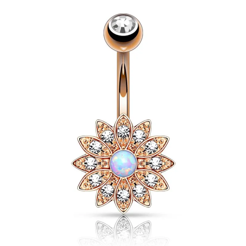 Piercing nombril petite fleur opale or rose