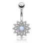 Piercing nombril petite fleur opale argenté