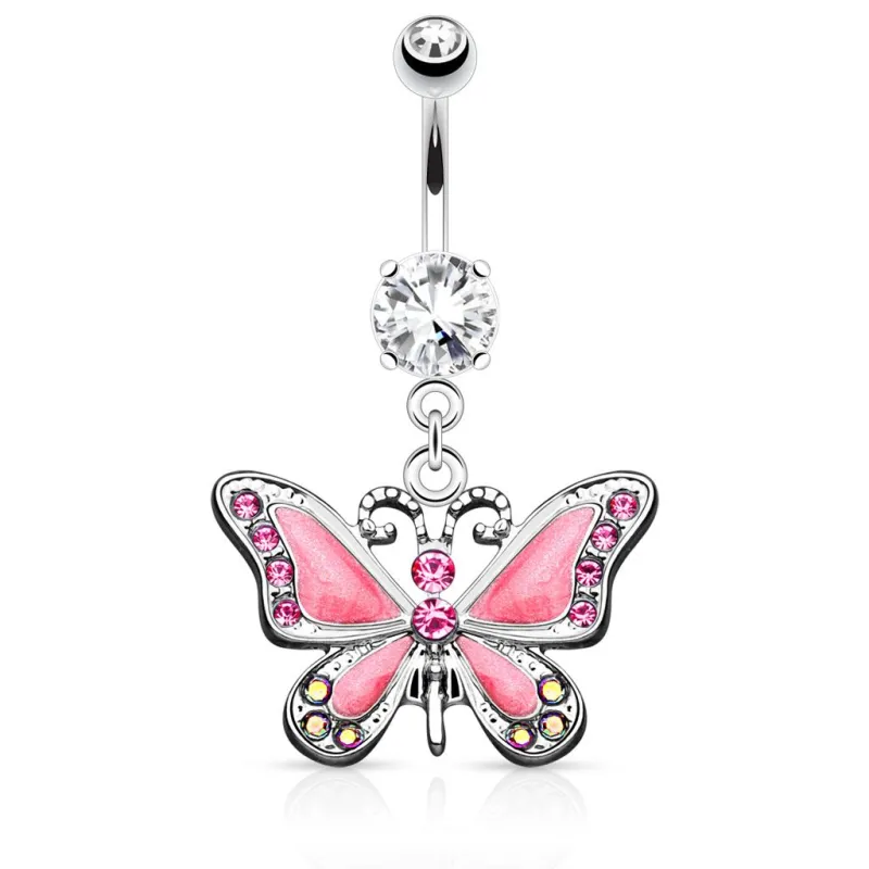 Piercing nombril papillon rose