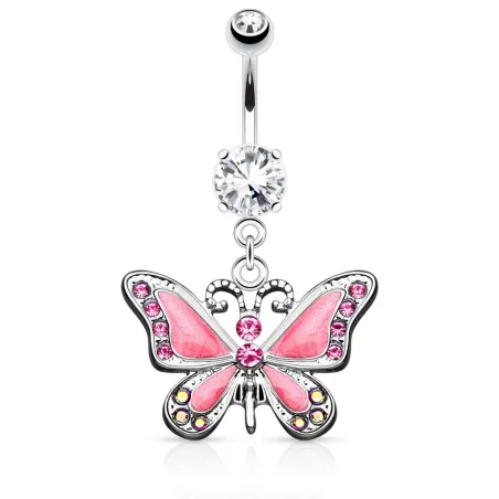 Piercing nombril papillon rose