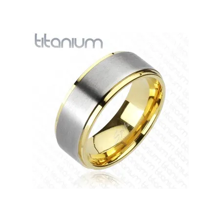 Bague Titane Solide Dorée Centre Brossé - Bague homme et femme en titane