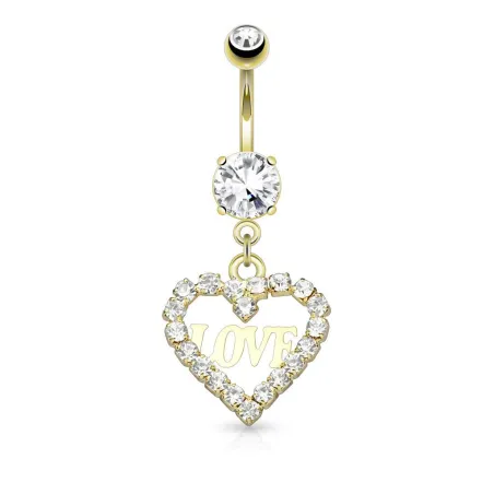 Piercing nombril pendentif cœur et love plaqué or