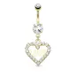 Piercing nombril pendentif cœur et love plaqué or