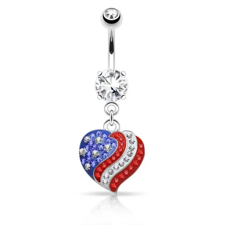 Piercing nombril cœur USA pavé de cristaux