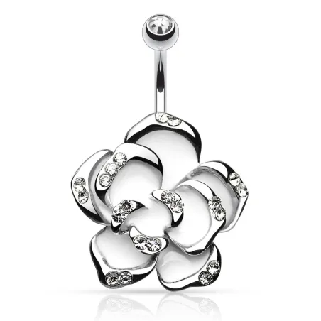 Piercing nombril fleur blanche