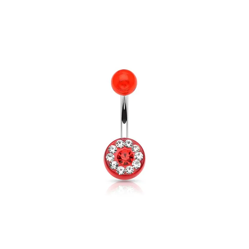 Piercing nombril acrylique gemmes rouge