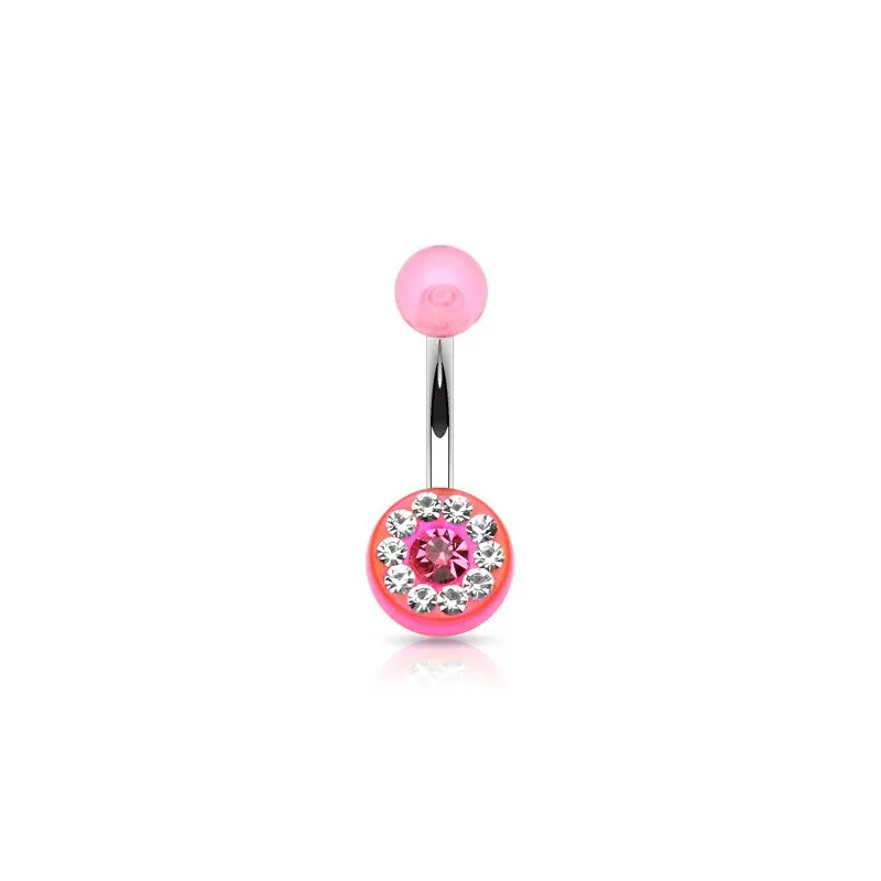 Piercing nombril acrylique gemmes rose