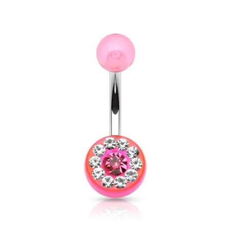 Piercing nombril acrylique gemmes rose