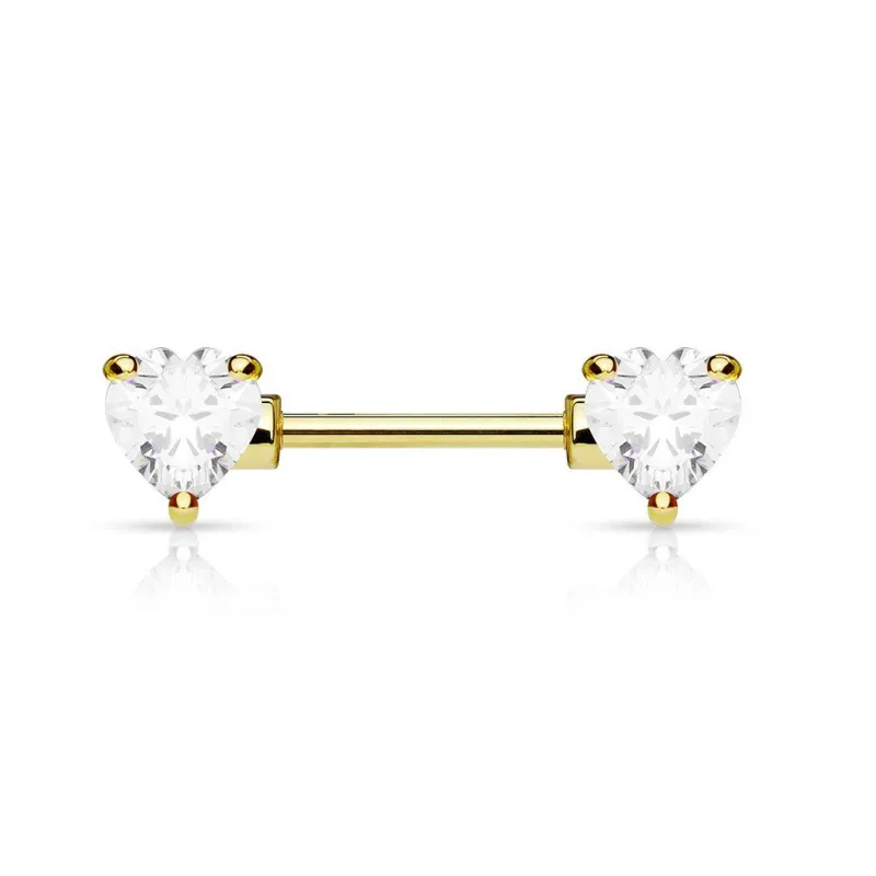 Piercing téton double cœur plaqué or