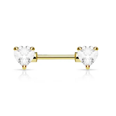 Piercing téton double cœur plaqué or