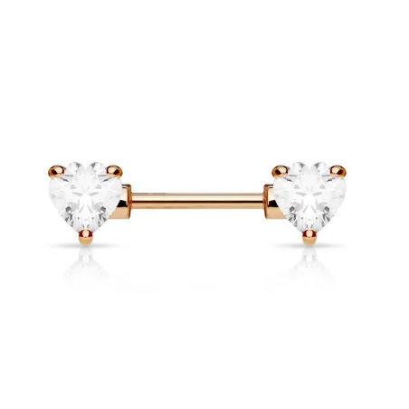 Piercing téton double cœur plaqué or rose