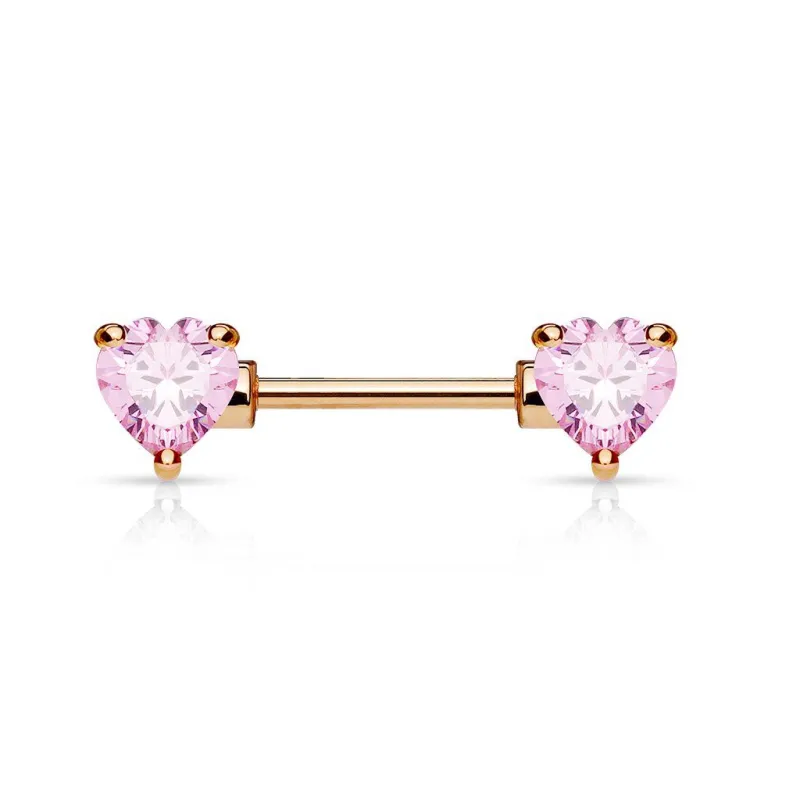 Piercing téton double cœur roses plaqué or rose