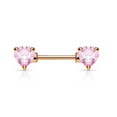 Piercing téton double cœur roses plaqué or rose