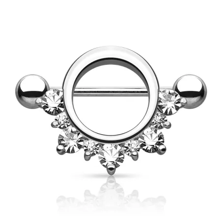 Piercing téton bouclier cinq gemmes blanc