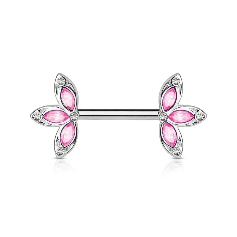 Piercing téton pétales de fleur rose