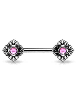 Piercing téton fleur tribale gemme rose