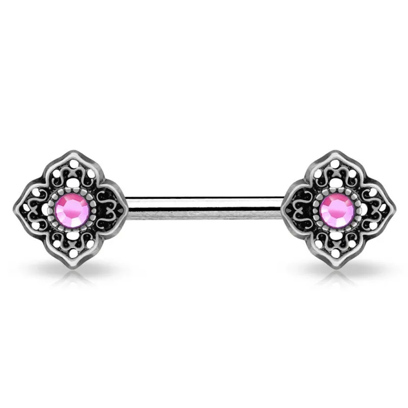 Piercing téton fleur tribale gemme rose