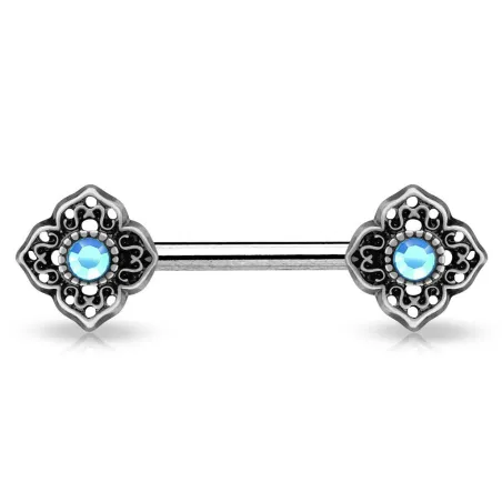 Piercing téton fleur tribale gemme turquoise