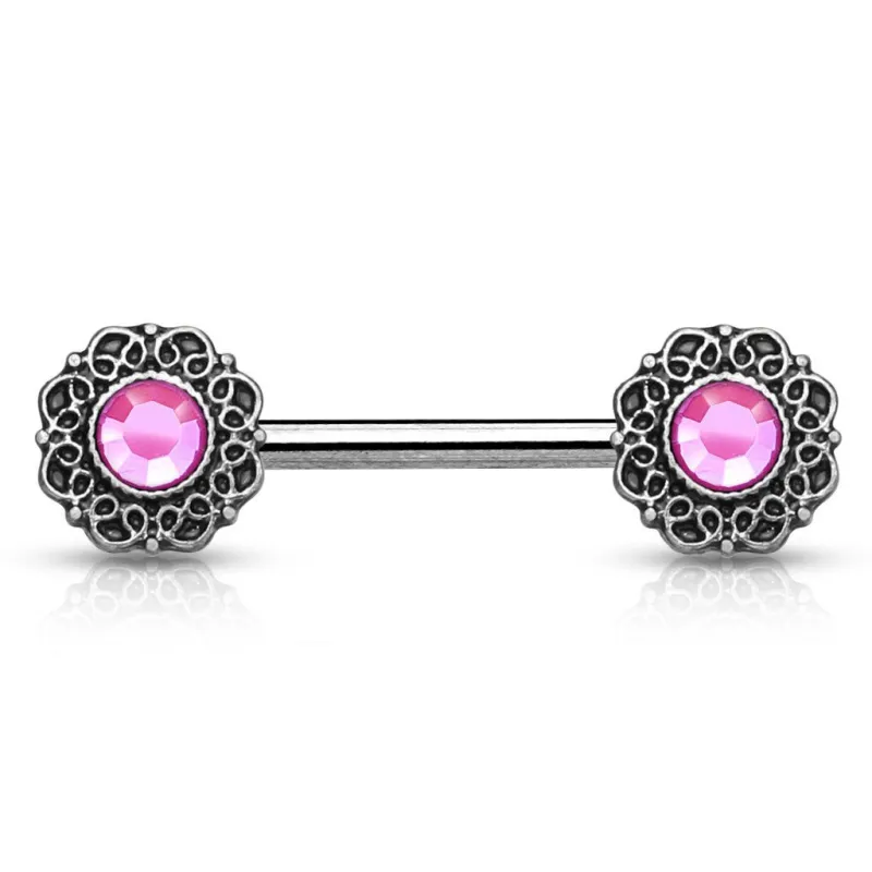 Piercing téton cœurs tribal gemme rose