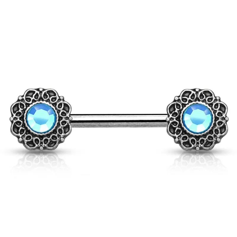 Piercing téton cœurs tribal gemme turquoise