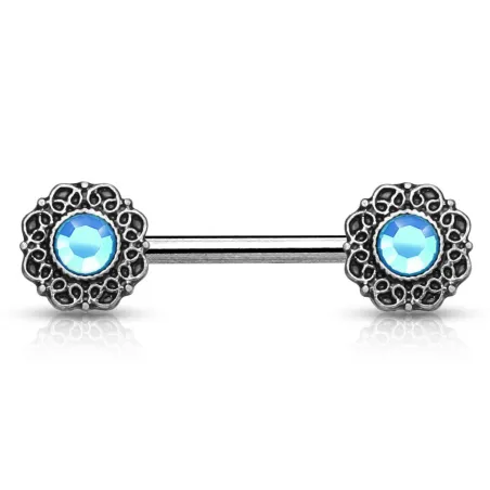 Piercing téton cœurs tribal gemme turquoise