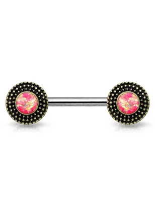 Piercing téton bouclier tribal opale rose