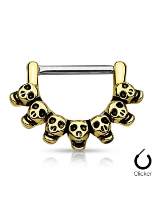 Piercing téton skulls plaqué or