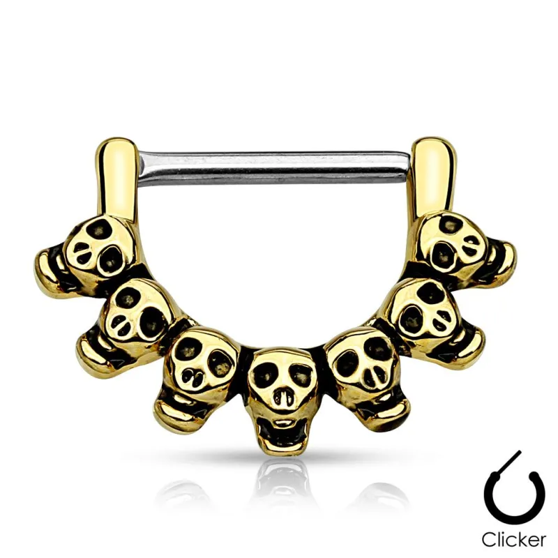 Piercing téton skulls plaqué or