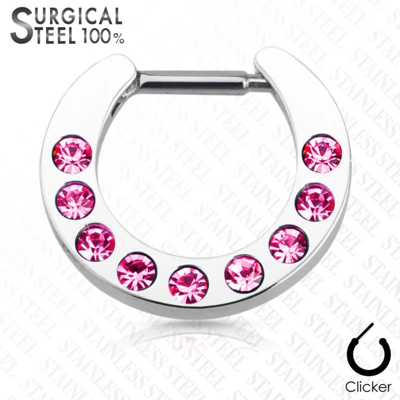 Piercing septum acier chirurgical strass rose