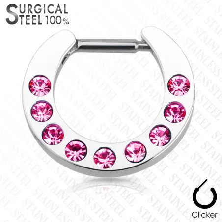 Piercing septum acier chirurgical strass rose