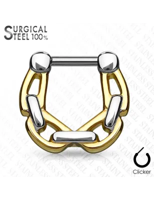 Piercing septum acier chirurgical chaines 1,6 mm doré