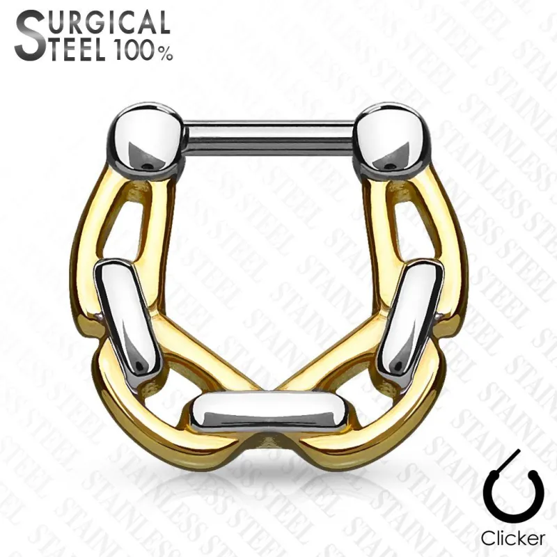 Piercing septum acier chirurgical chaines 1,2 mm doré