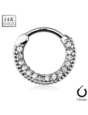 Piercing septum rond pavé de gemmes or blanc 14 carats