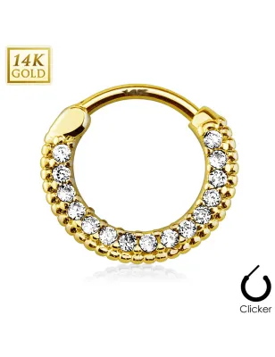 Piercing septum rond pavé de gemmes or jaune 14 carats