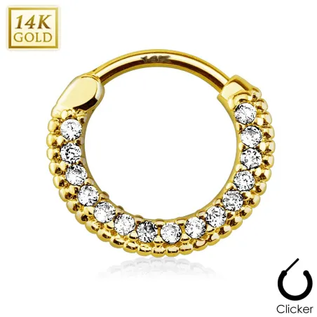 Piercing septum rond pavé de gemmes or jaune 14 carats