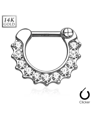 Piercing septum pavé de gemmes or blanc 14 carats