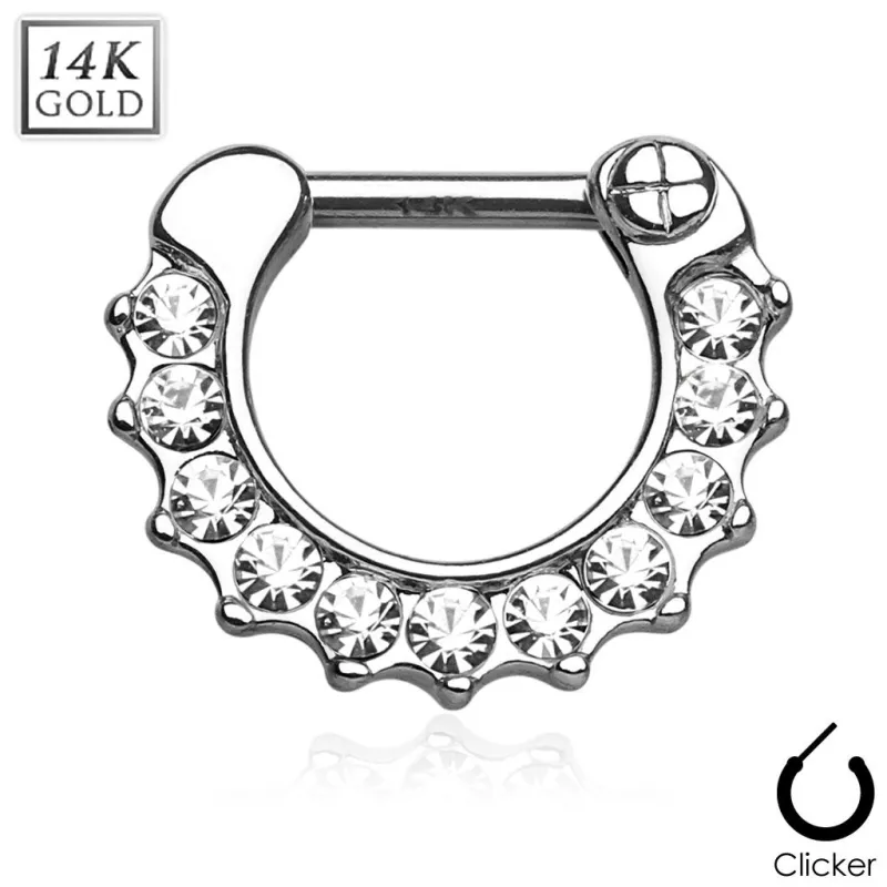 Piercing septum pavé de gemmes or blanc 14 carats