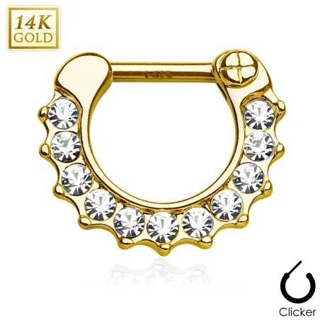 Piercing septum pavé de gemmes or jaune 14 carats