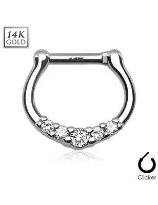 Piercing septum cinq pierres or blanc 14 carats