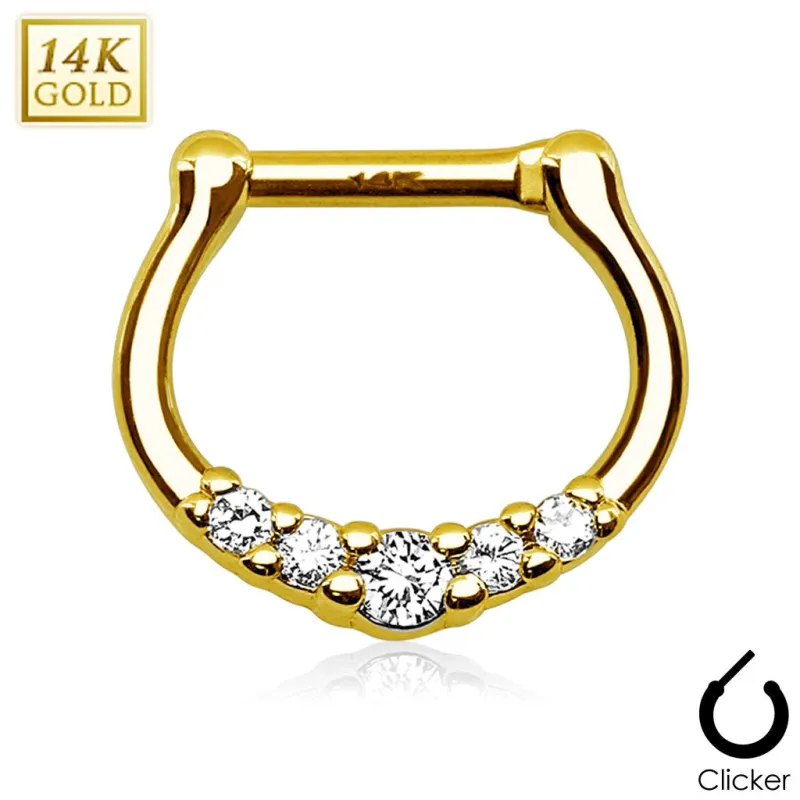 Piercing septum cinq pierres or jaune 14 carats