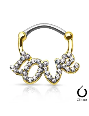 Piercing septum love pavé de strass doré