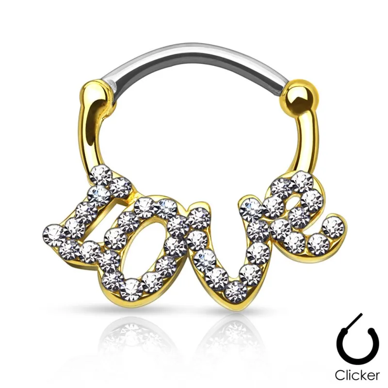 Piercing septum love pavé de strass doré