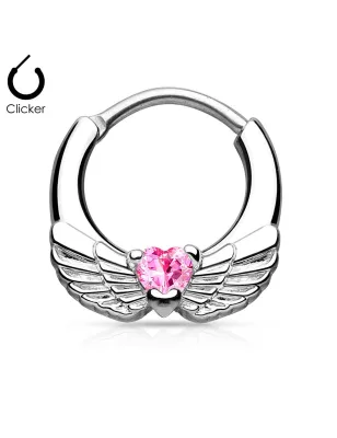 Piercing septum ailes d'ange 1,6 mm cœur rose