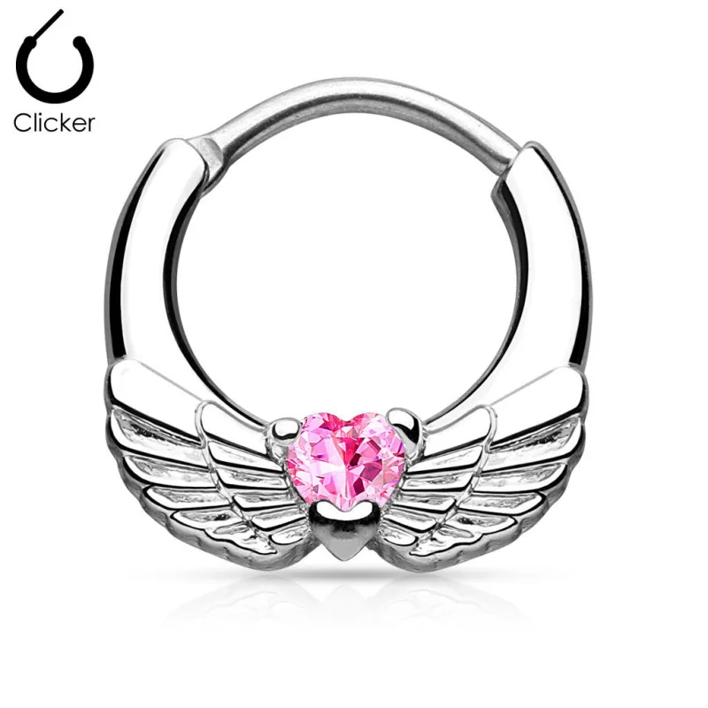 Piercing septum ailes d'ange 1,6 mm cœur rose