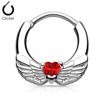 Piercing septum ailes d'ange 1,2 mm cœur rouge