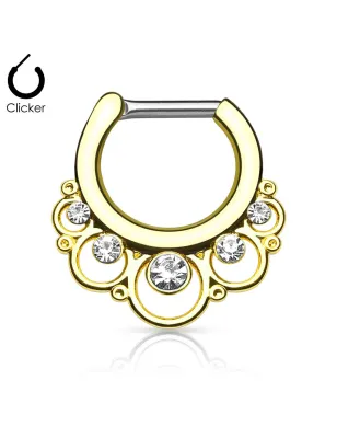 Piercing septum cercles gemmes 1.2 mm doré