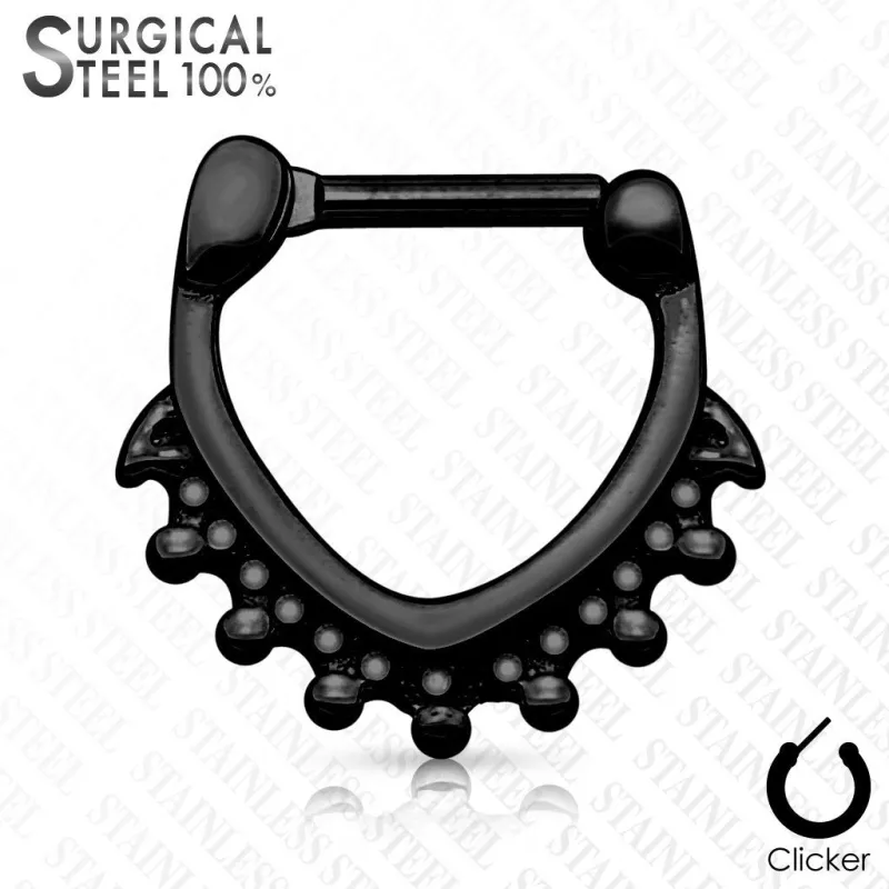 Piercing septum acier chirurgical triangle perles noir